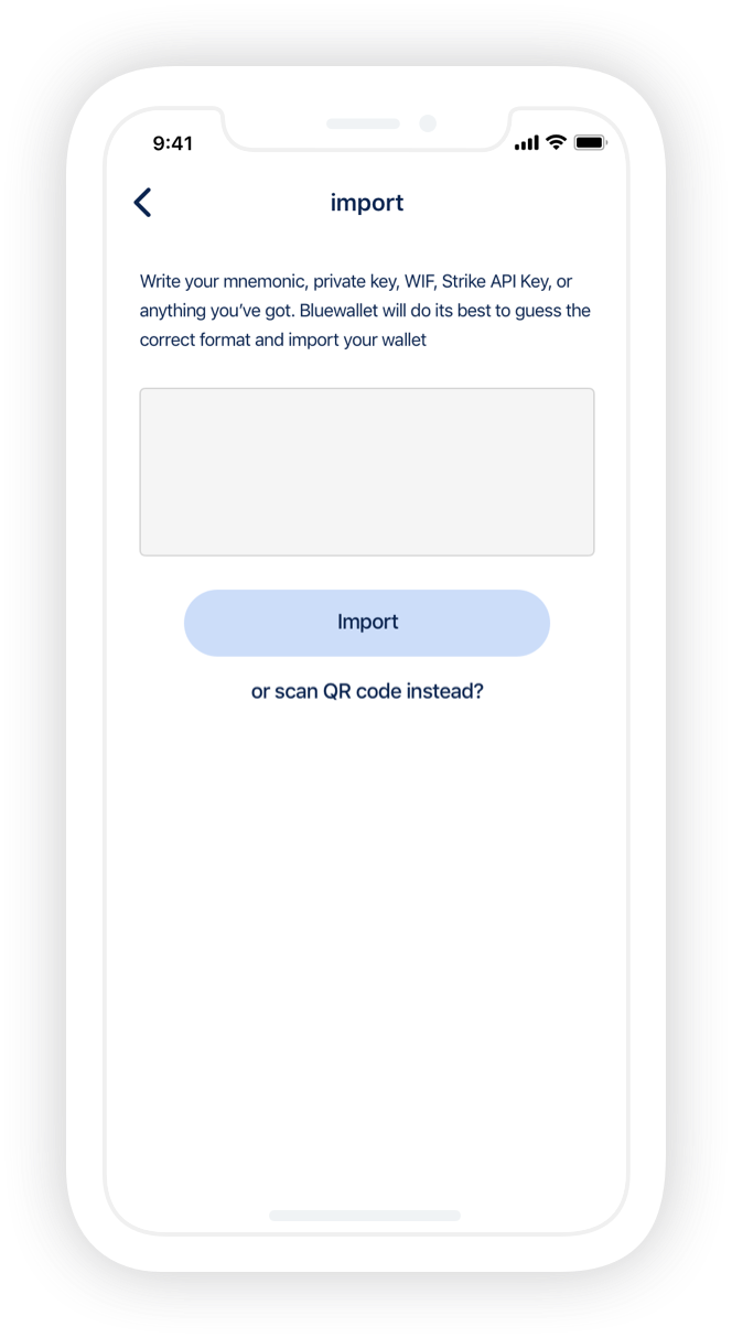 import wallet bluewallet