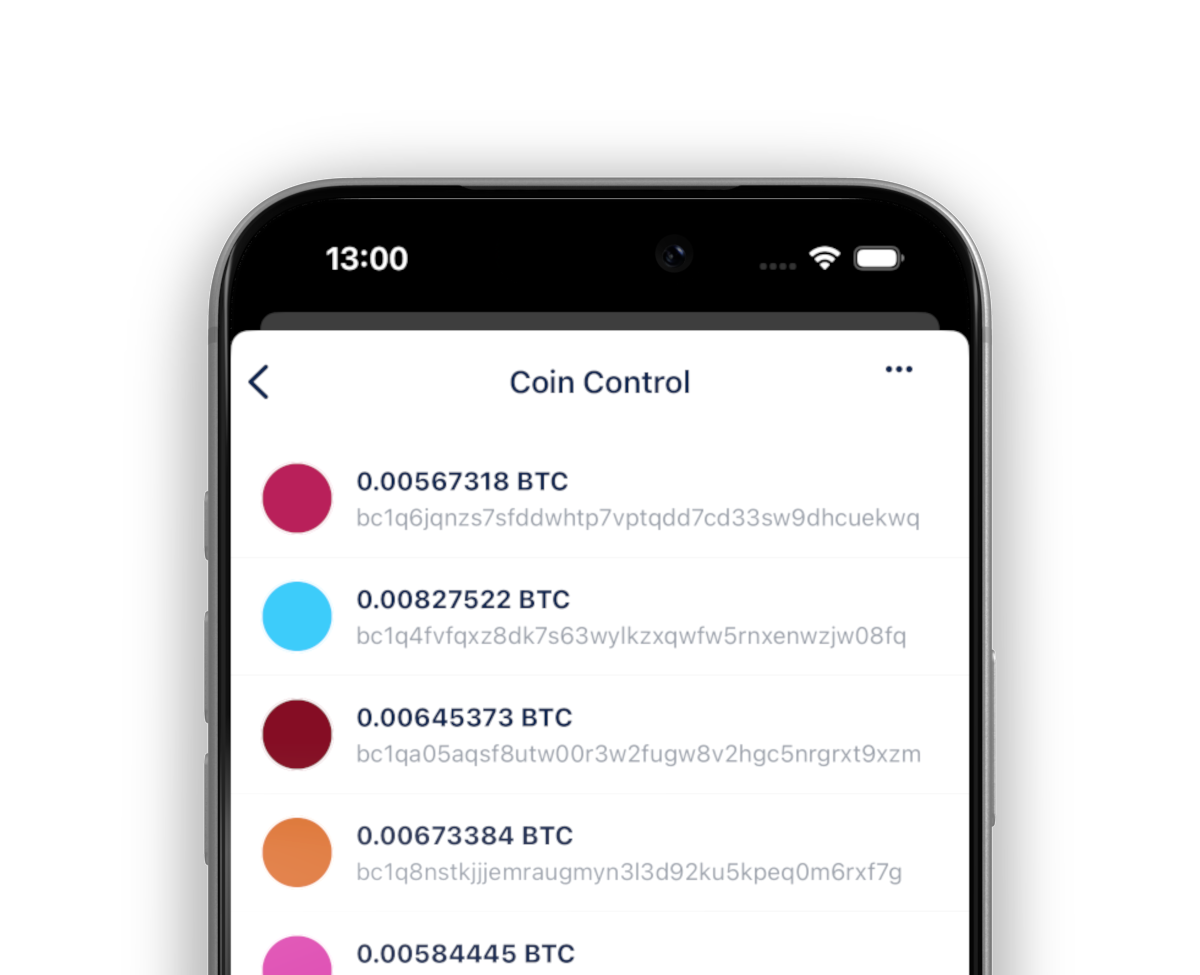 Coin Control screen in BlueWallet